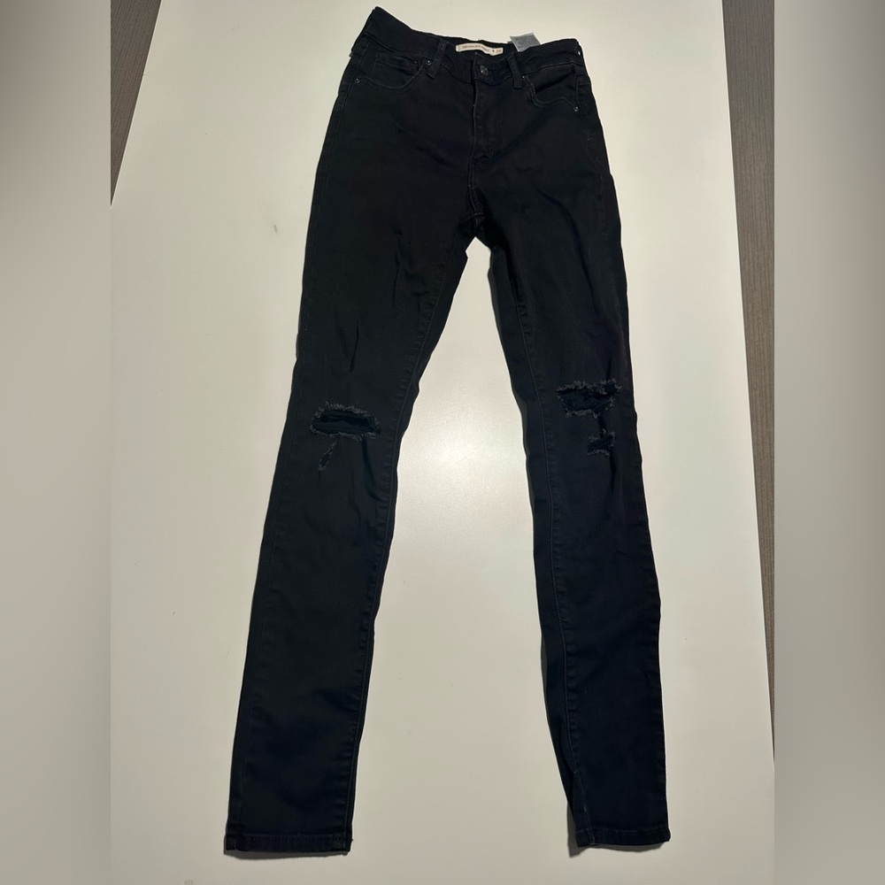 LEVIS 721 High Rise Skinny Jeans Stretch Distressed Black Womens Size 26